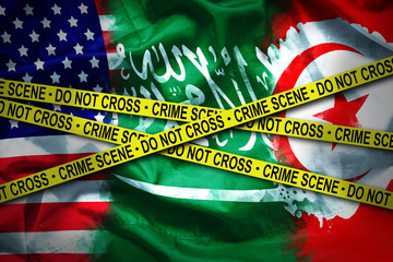 flags for 3 countries connected crime scene. case of murdered Saudi journalist who refuge in United...