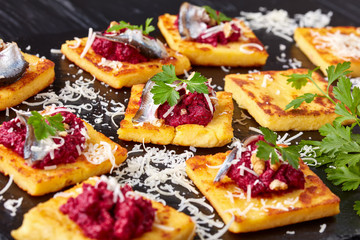 close-up of portions of Polenta Squares
