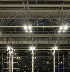 Background and texture of steel structures and light bulb.