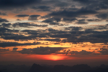 Beautiful scenery of mountains with sunrise in the morning