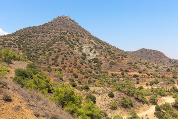 The mountainous surroundings near the Stavrovouni monastery, Larnaca, Cyprus. Summer Sunny day of August.
