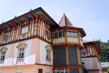Obraz premium National cultural monument Jurkovicuv house from 1902 in spa town Luhacovice, Czech Republic, sunny summer day