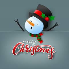 Funny Christmas Greeting Card, With Snowman, vector illustration.