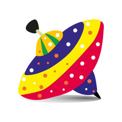Colorful children's toy Yula, with a polka dot pattern, on a white background,