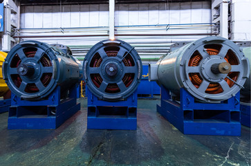 Electric turbines in the hangar for giant dump trucks