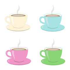 Set of four cups with coffee