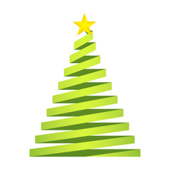 Green Christmas Tree with Golden Star on the top from paper tape, stock vector illustration for greeting card