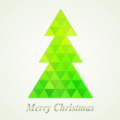 Merry Christmas Greeting Card with Green Abstract Christmas Tree, stock vector illustration