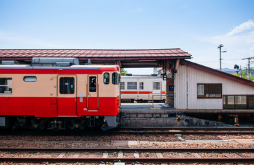 Fototapeta na wymiar Kiha 52 DMU Train local Oito line of JR West at Takayama station