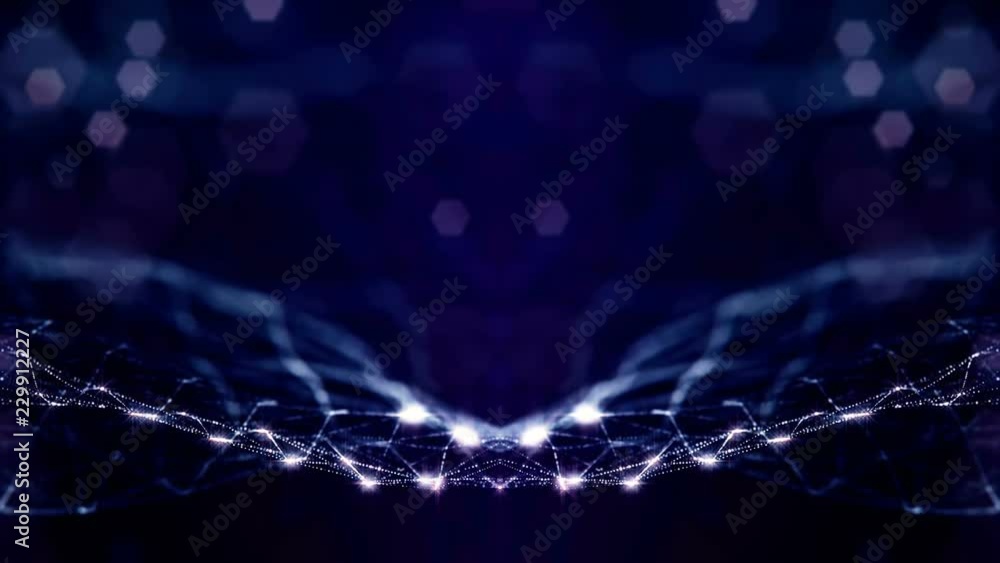 Poster 3d abstract looped background with glow particles like christmas or new year garland or sparks that 