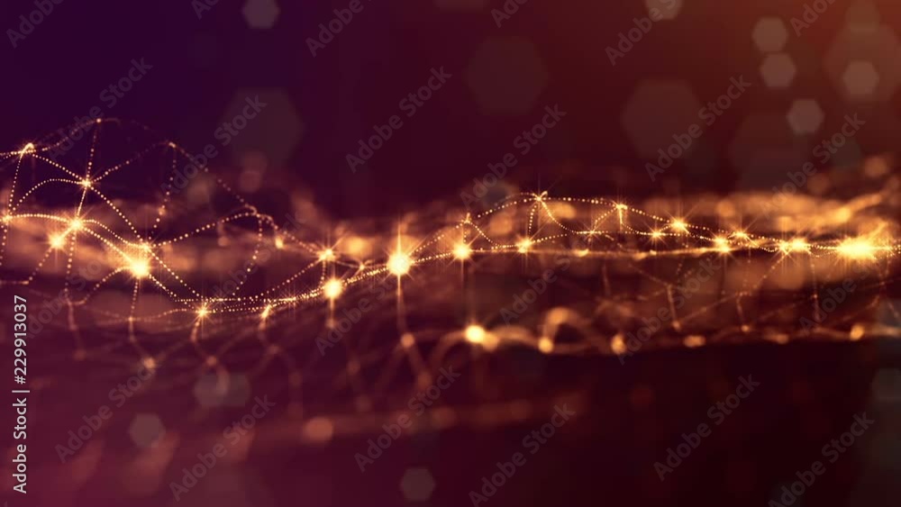 Poster 3d abstract looped background with glow particles like christmas or new year garland or sparks that 