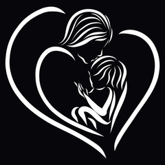 Mom and her baby, breastfeeding and kiss, heart