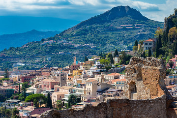 Obraz premium Taormina. Taormina has been main tourist destination in Sicily since the 19th century. Taormina, Sicily, Italy.