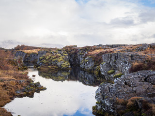Fototapeta na wymiar Pond and Rocks in the Thingvellir national park, Iceland