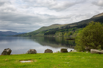Fototapeta na wymiar View at Loch Tay near village Kenmore in Scotland