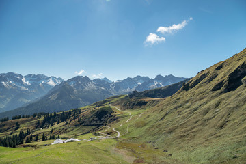 Oberstdorf - View to the Alps Panorama, Schlappold-Lake Cable Car Station and Schlappold-Alpe, Bavaria,  Germany, Oberstdorf 25.09.2018