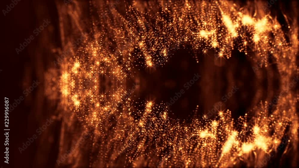 Poster 3d abstract looped background with glow particles like christmas or new year garland or sparks that 