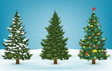 Christmas tree set for greeting card, invitation, banner and web design. Vector