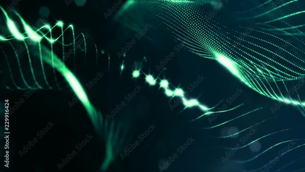 Poster 3d abstract looped background with glow particles like christmas or new year garland or sparks that 