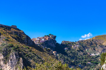 Castelmola: typical sicilian village perched on a mountain, close to Taormina. Messina province, Sicily, Italy.