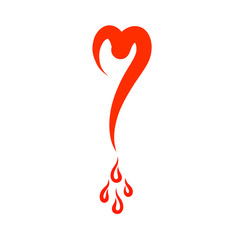 Elegant heart with blood drops, question or exclamation mark