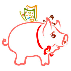 Piggy bank,   gentleman with money, hat and bow tie