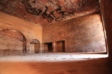 Fototapeta na wymiar Interior chamber of Urn Tomb of Royal Tombs, ancient Rose City of Petra, Jordan