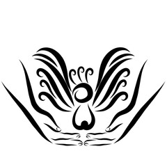 Bird with a tuft in hand, black outline