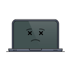 Departed laptop computer isolated emoticon icon. Deceased digital device emoji symbol. Social communication and chatting. Corpse monitor showing facial emotion. Animated notebook vector illustration