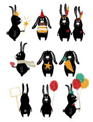 Obraz premium Funny Set With Cute Rabbit.