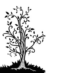 Leaflet with hand drawn tree isolated on white background. Vector illustration.