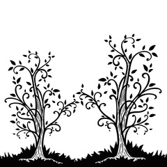 Leaflet with hand drawn tree isolated on white background. Vector illustration.