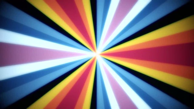 A rainbow pinwheel colorful animation, moving rays of different colors. Style: blue film with grain and noise.
