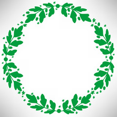 Fototapeta premium Oak round frame with acorns, branches and leaves. Vector illustration.