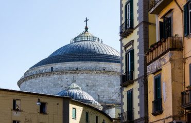 Detailed image of the dome of the Royal Pontifical Basilica of San Francesco di Paola located in Piazza del Plebiscito in Naples, Italy