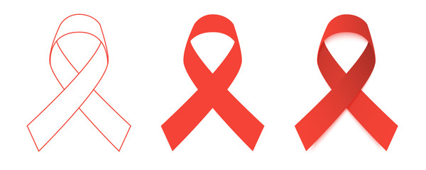 Red Ribbons set. World Aids Day. Flat design