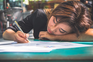 Working woman bore work and meeting