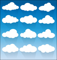 Set of white Cloud Icons on blue background, Vector illustration