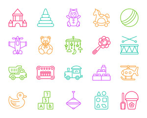 Fototapeta na wymiar Baby Toy simple color line icons vector set