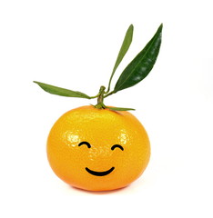 Funny tangerine with smile isolated on white background