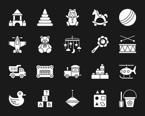 Baby Toy white silhouette icons vector set