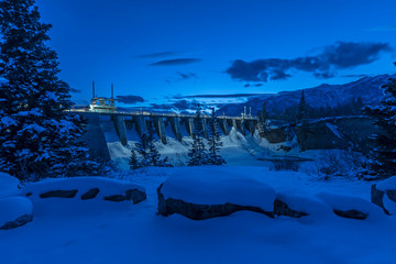 Seebe Hydroelectric Dam at Night