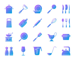 Kitchenware simple gradient icons vector set