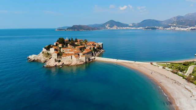 Sveti stefan montenegro sea aerial skyline view