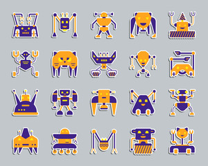 Robot patch sticker icons vector set
