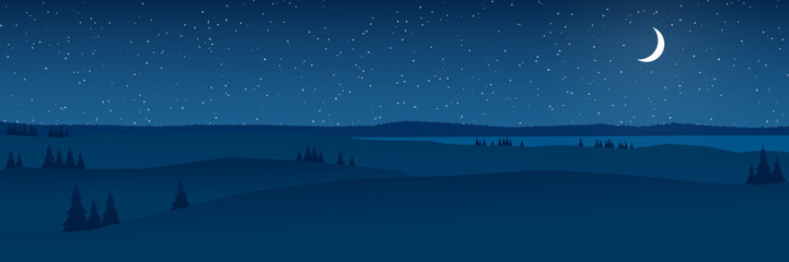 hills at night landscape flat design panorama © oxinoxi
