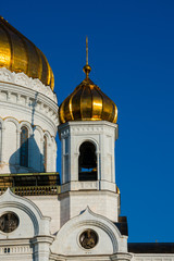 Fototapeta na wymiar The Cathedral of Christ the Saviour Dome Tower (Khram Khrista Spasitelya) a Russian Orthodox cathedral on the northern bank of the Moskva River. Moscow, Russia