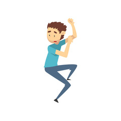 Scared young man with terrified face expression, emotional guy afraid of something vector Illustration on a white background