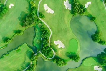 Badezimmer Foto Rückwand Aerial photograph of forest and golf course with lake © ABCDstock