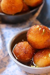 Homemade Gulab Jamuns / Indian diwali sweets, selective focus